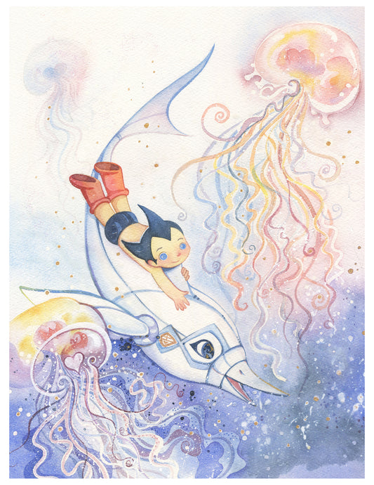 Cute Astro Boy Watercolor Art