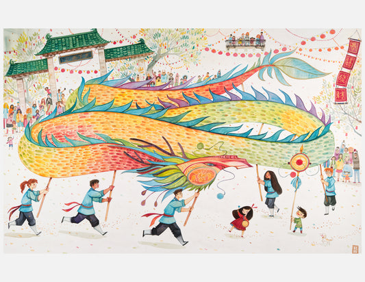 Colorful Dragon Dance in Chinatown Art