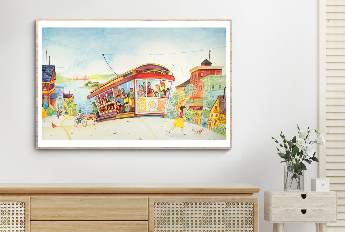 Double Happiness - San Francisco Trolly Ride Watercolor Art