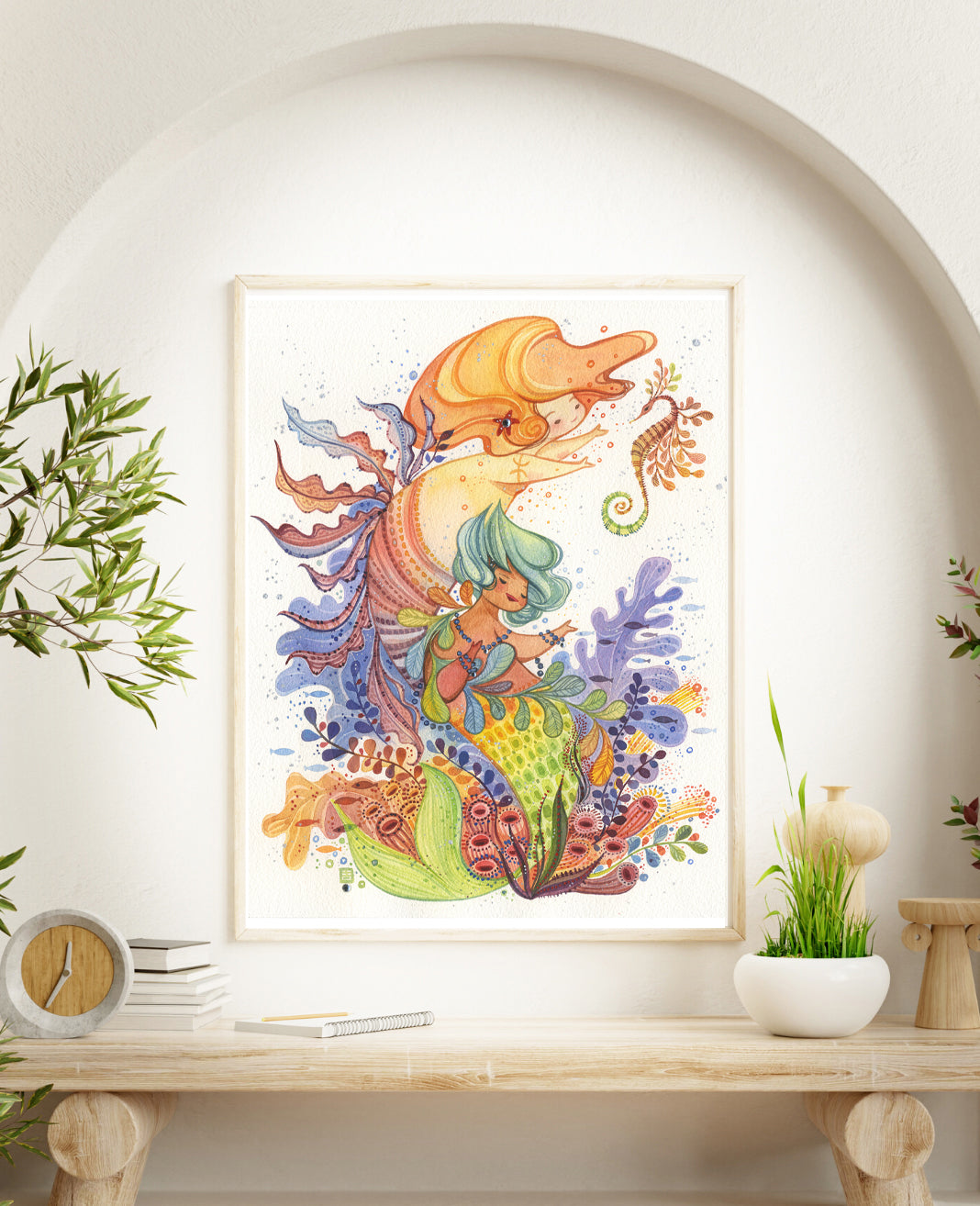 Pisces - Cute Mermaids and Seahorse Art