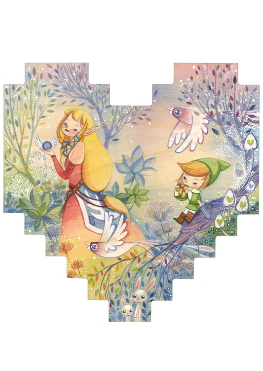 Cute Princess Zelda and Link in Forest Pop Art