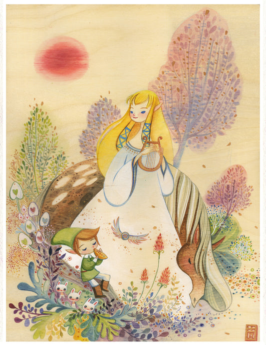 Cute Princess Zelda and Link in Meadow Pop Art