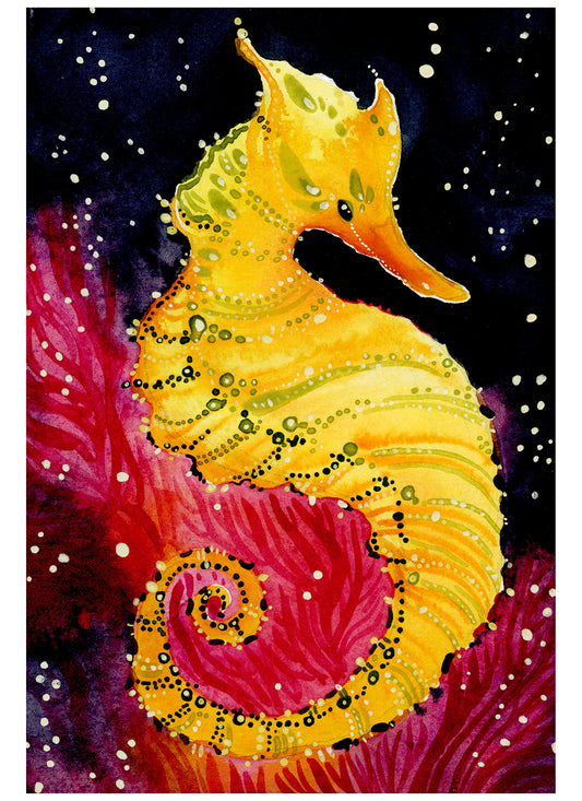 Cute Golden Yellow Seahorse Art